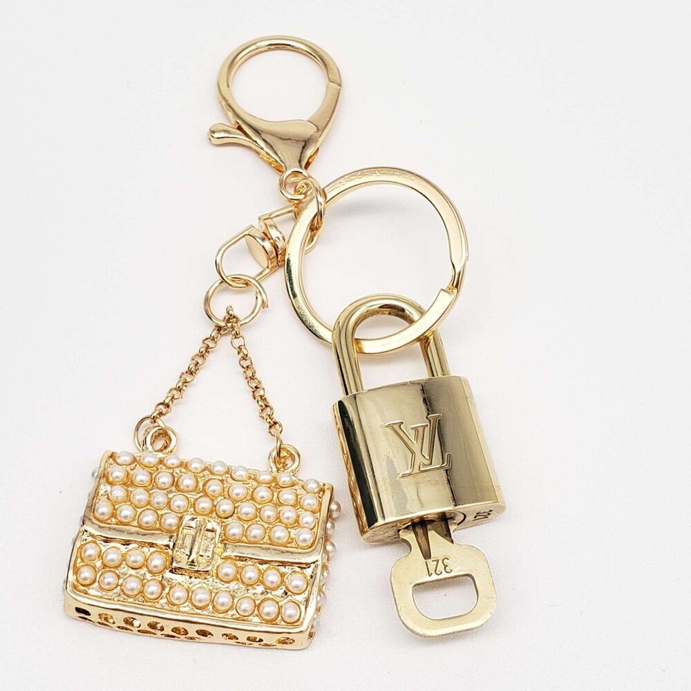 Authentic Louis Vuitton Padlock & Key Gold ✨Unbranded Bag Charm Keychain - Picture 5 of 8